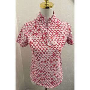 Ibkul Pink Patterned Short Sleeve Mock Golf Shirt Size Small 1/4 Zip